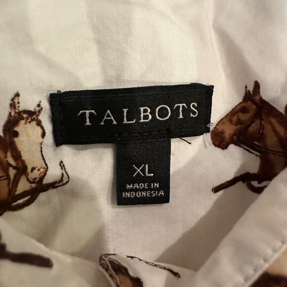 TALBOTS WOMENS XL HORSE SHIRT LONG SLEEVE BUTTON CREAM BROWN - Picture 7 of 8